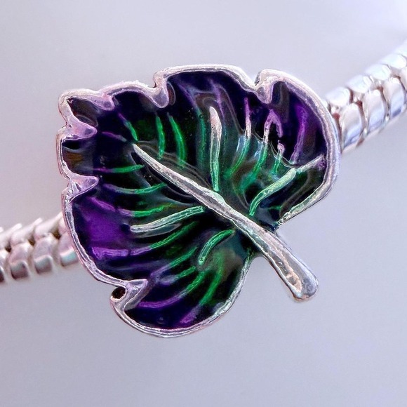 Jewelry - Pandora-like Silver Bead Charm Fits Snake Chain Bracelet Purple Green
